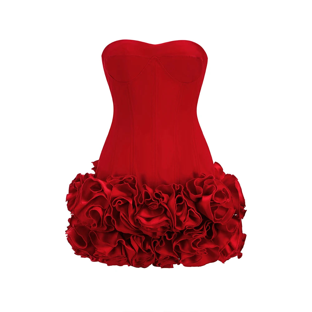 Red Strapless Ball Gown Mini Dress