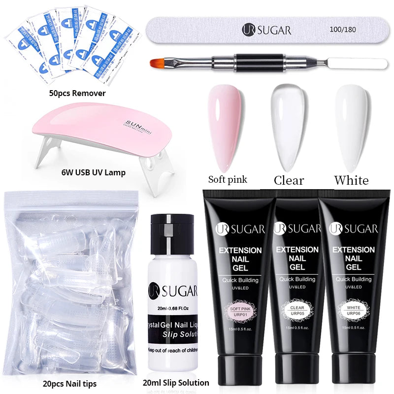 15ml Nail Extension Gel Set with 6W LED Lamp Full Manicure Kit for Quick Extensions