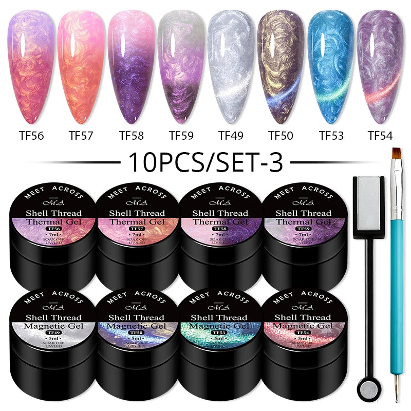 10Pcs Glitter Dried Flower Gel Nail Polish Set – UV LED Nail Art Gel, Base & Top Coat, Semi-Permanent Manicure Kit