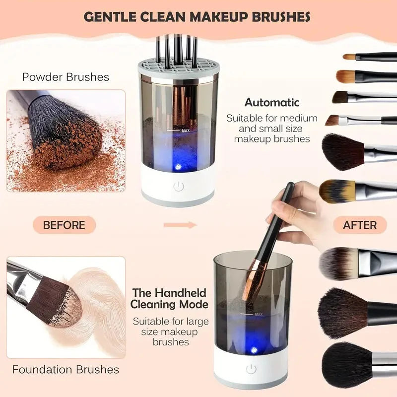 Portable USB Electric Makeup Brush Cleaner – Quick and Efficient Cleaning with Rubber Collar & Charging Convenience