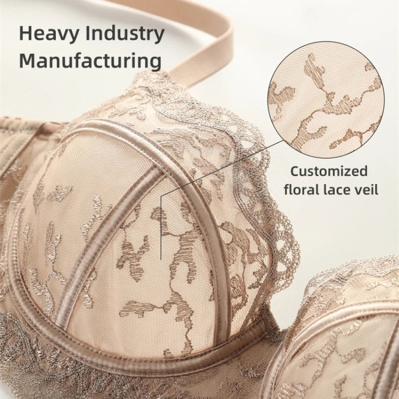 French Luxury Ultra-Thin Lace Bra for Women – Sexy, Comfortable, and Gathered Design