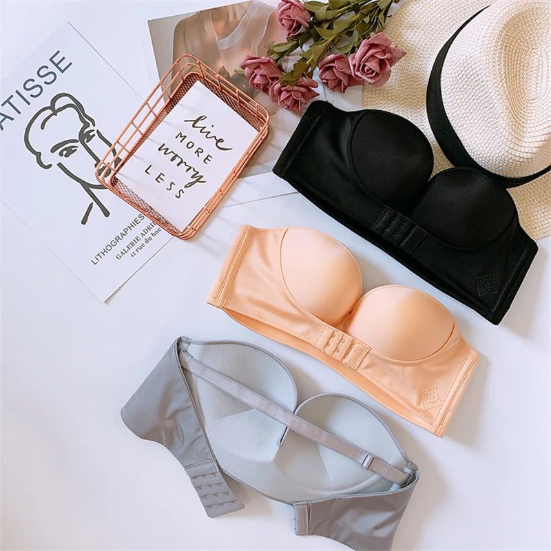 Front Closure Strapless Push-Up Bra for Women – Sexy, Invisible Wireless Bralette